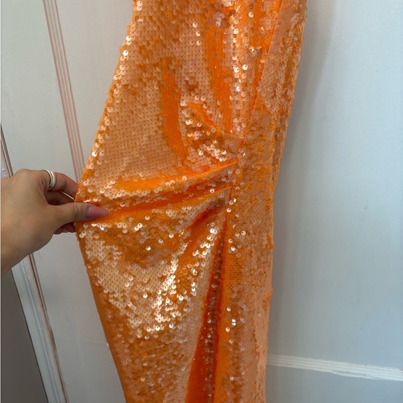 NWT Caroline Constas Orange Sequin Halter Midi Dress - Picture 8 of 9